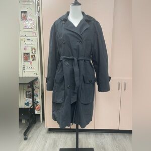 London Fog Double Breasted Long Trench Coat Black Women’s size 10